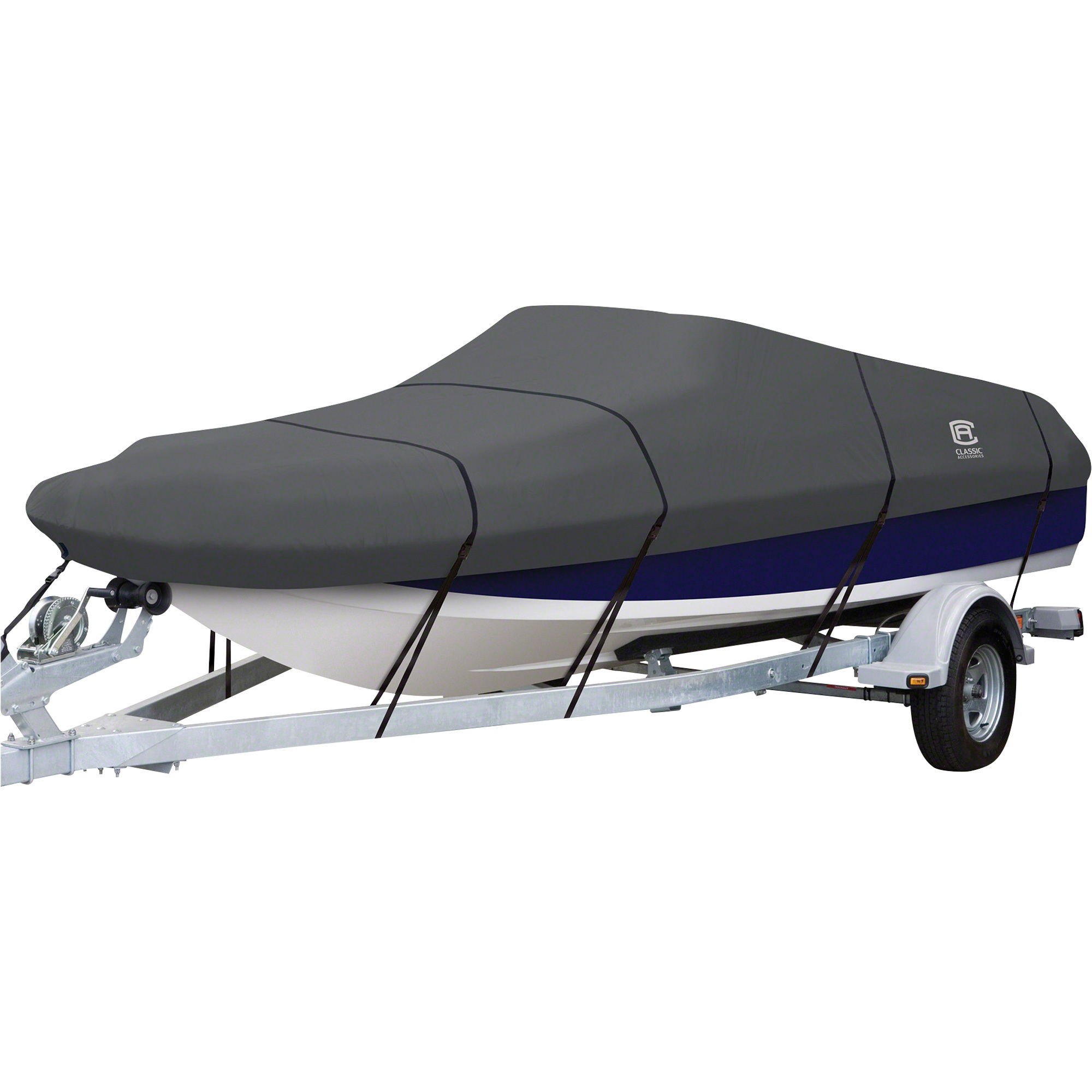 Classic Accessories StormPro Heavy-Duty Boat Cover, Charcoal, Fits 20ft.-22ft. x 106in.W Deck Boats, Model# 20-299-121001-RT